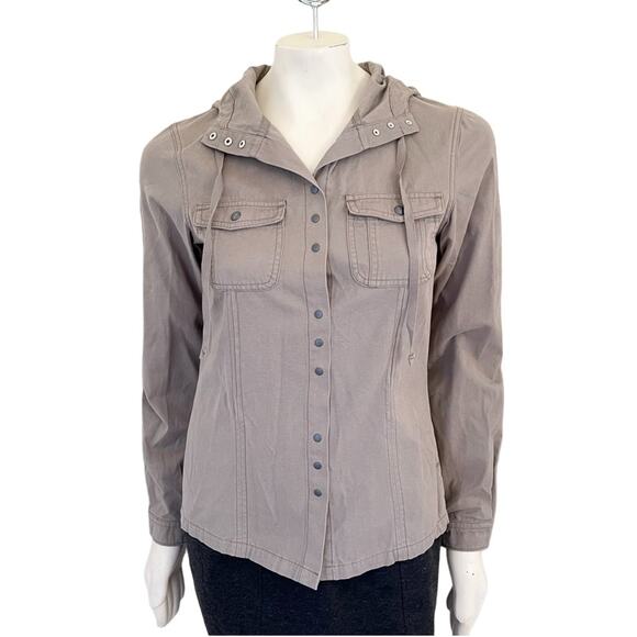 IBEX 100% Organic Cotton Snap Front Hooded Jacket in Light Taupe SZ S - Picture 1 of 10